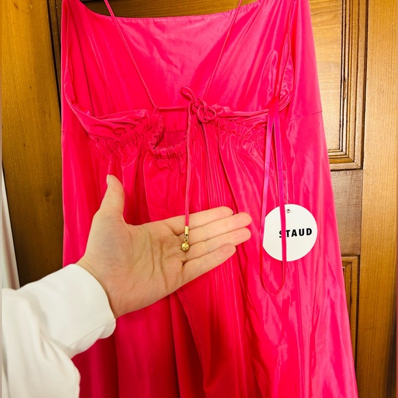 STAUD NWT $495 Florence A-Line Sleeveless Open-Back Pink Gown Size Large - Picture 10 of 12